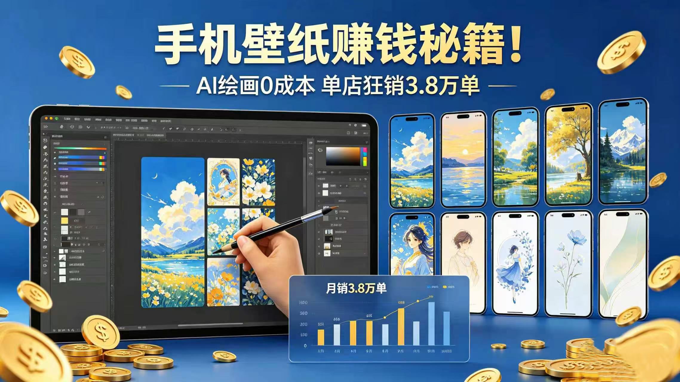 手机壁纸赚钱秘籍！AI 绘画 0 成本 单店狂销 3.8 万单