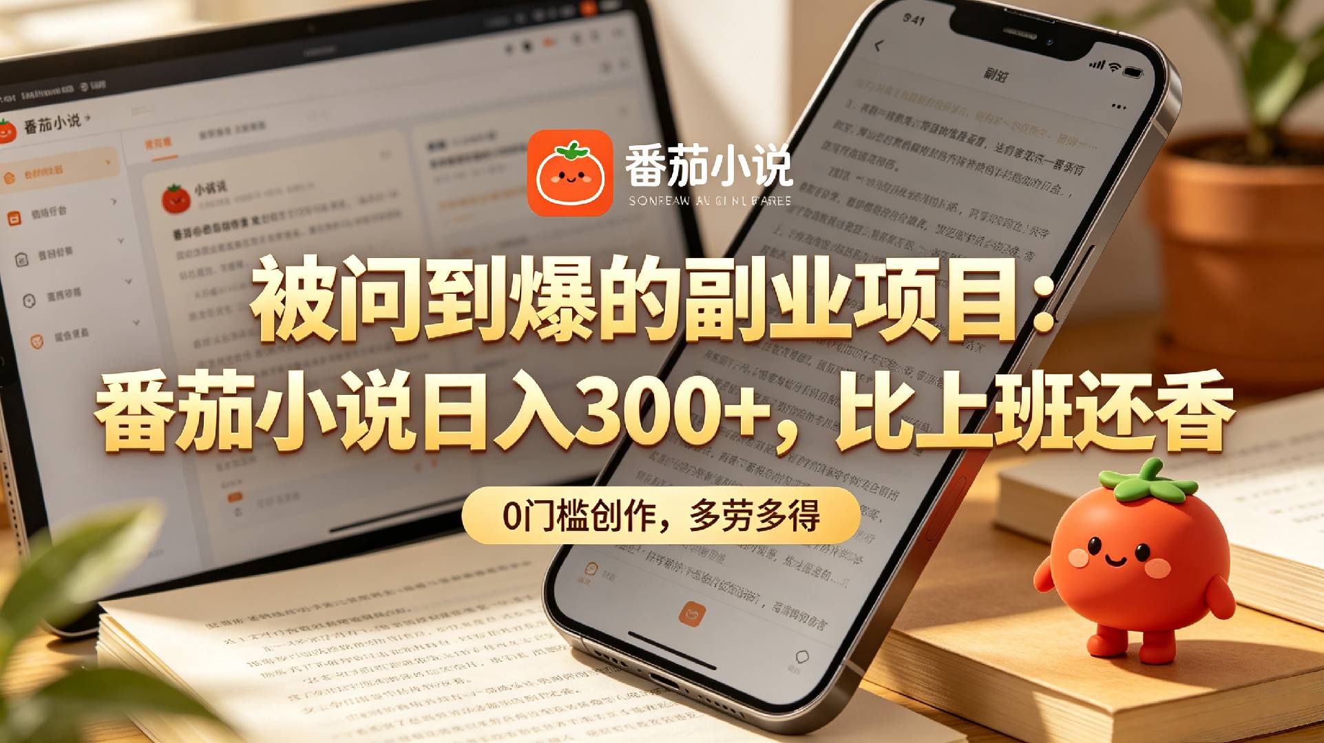 家人们！终于找到不用动脑子的副业了，番茄小说日入 300+