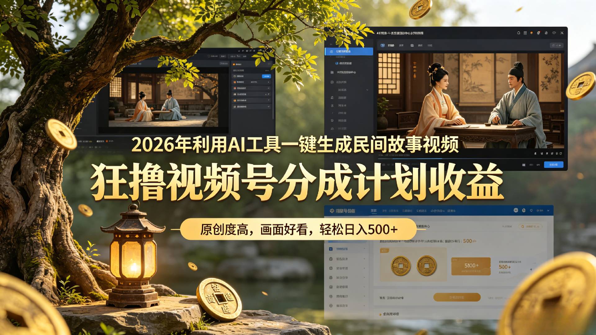 2026年利用AI工具一键生成民间故事视频，狂撸视频号分成计划收益，原创度高，画面好看，轻松日入500+