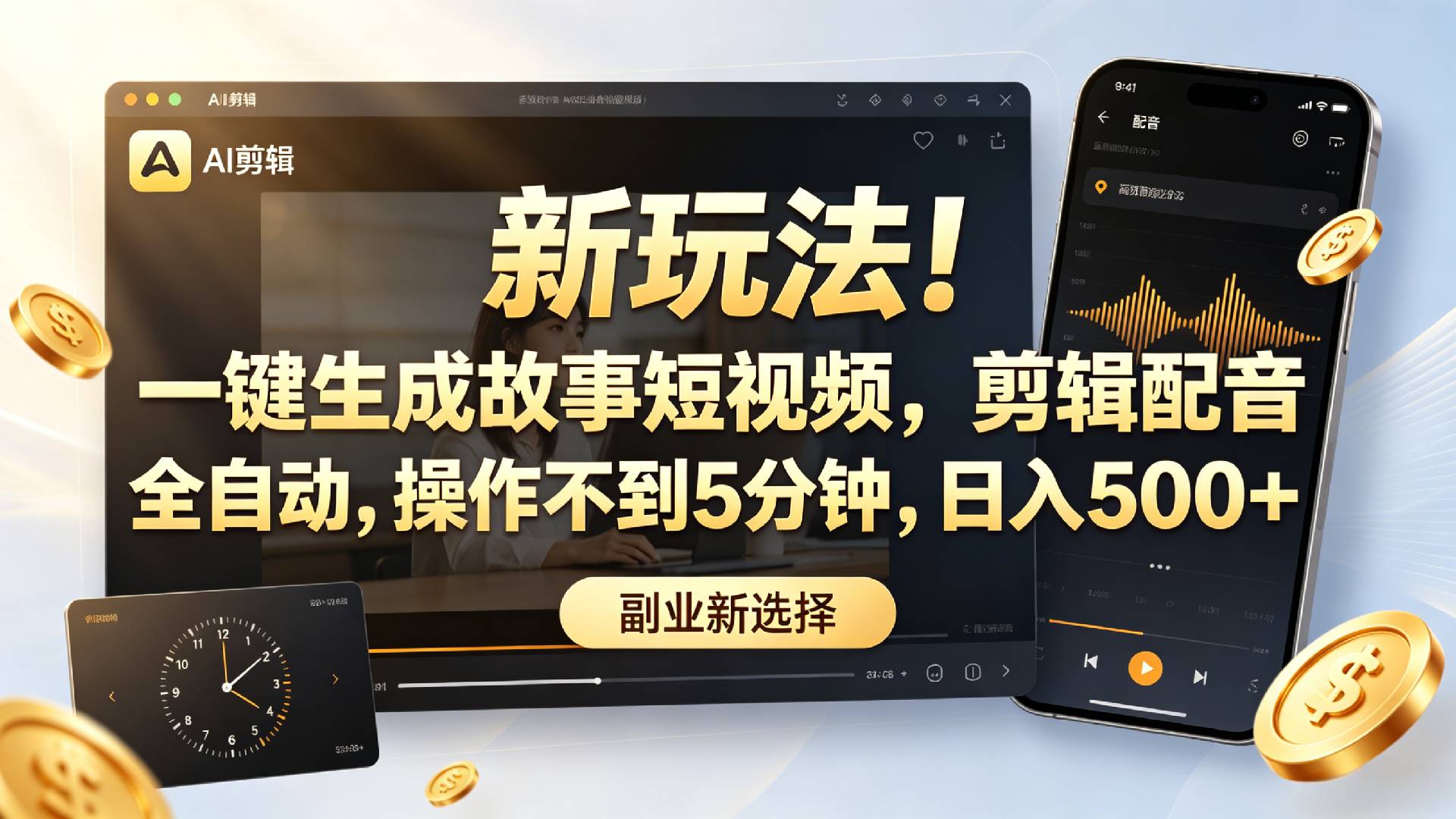 新玩法！一键生成故事短视频，剪辑配音全自动，操作不到5分钟，日入500+