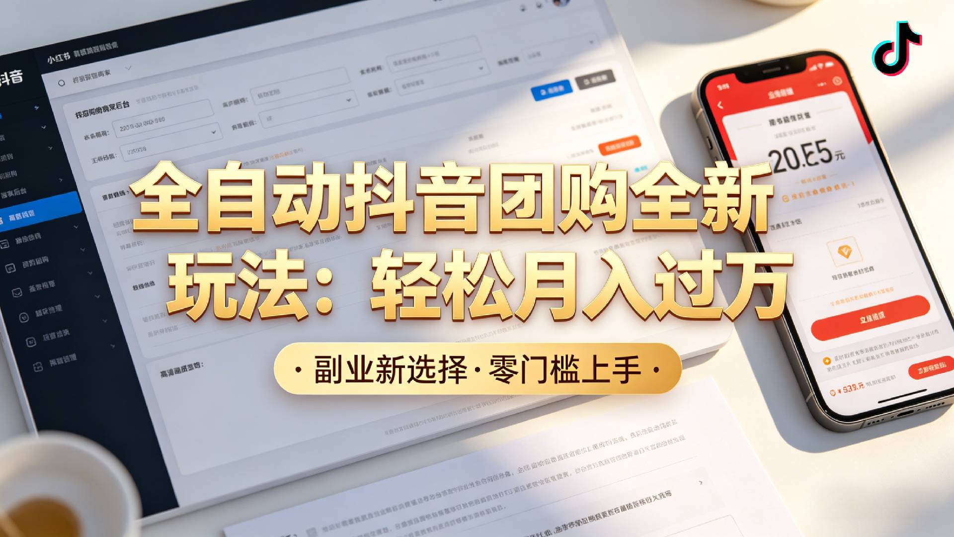 抖音全自动团购达人新玩法，一部手机轻松月入过万，日赚2000+