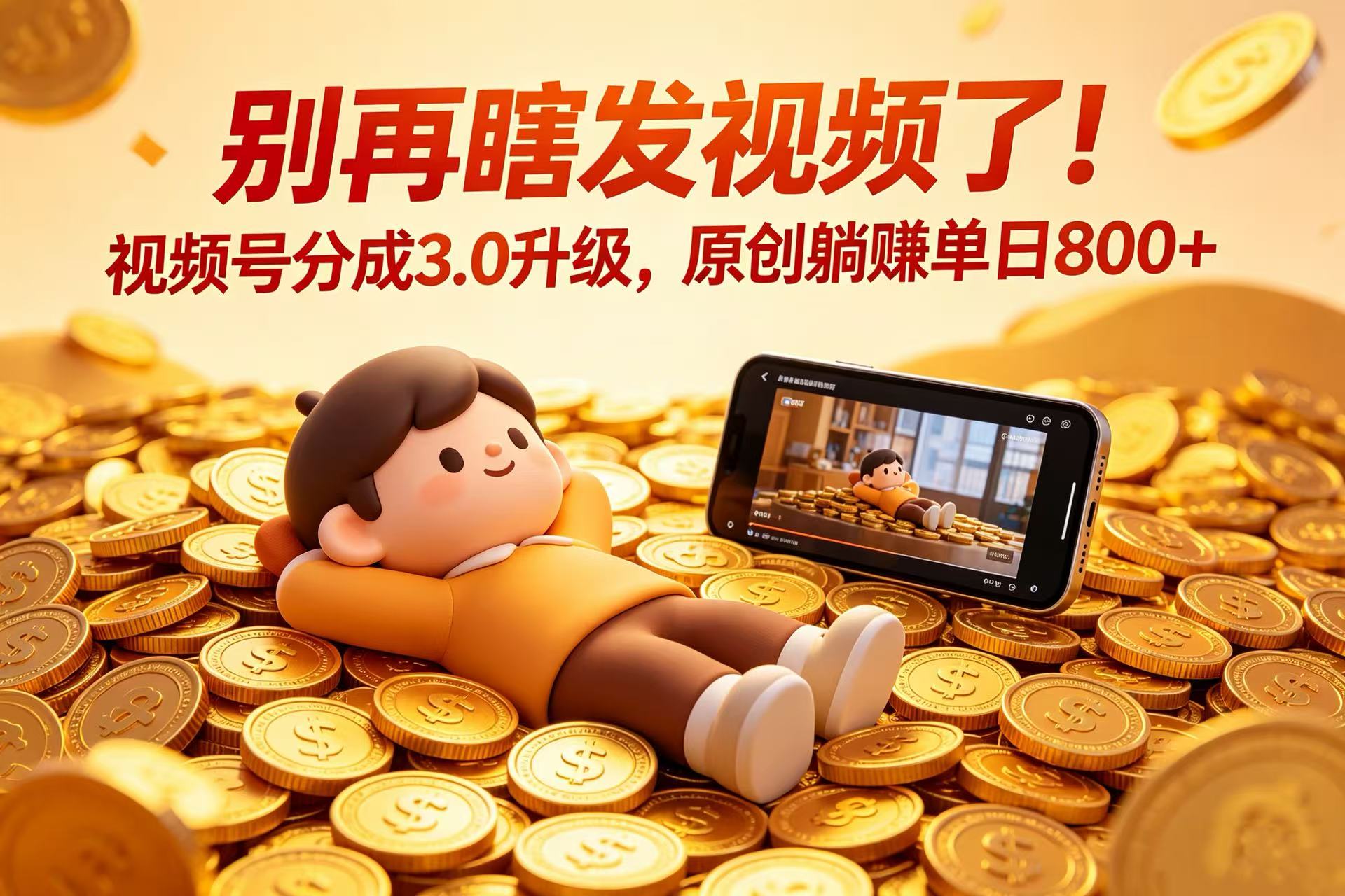 别再瞎发视频了！视频号分成 3.0 升级，原创躺赚单日 800+