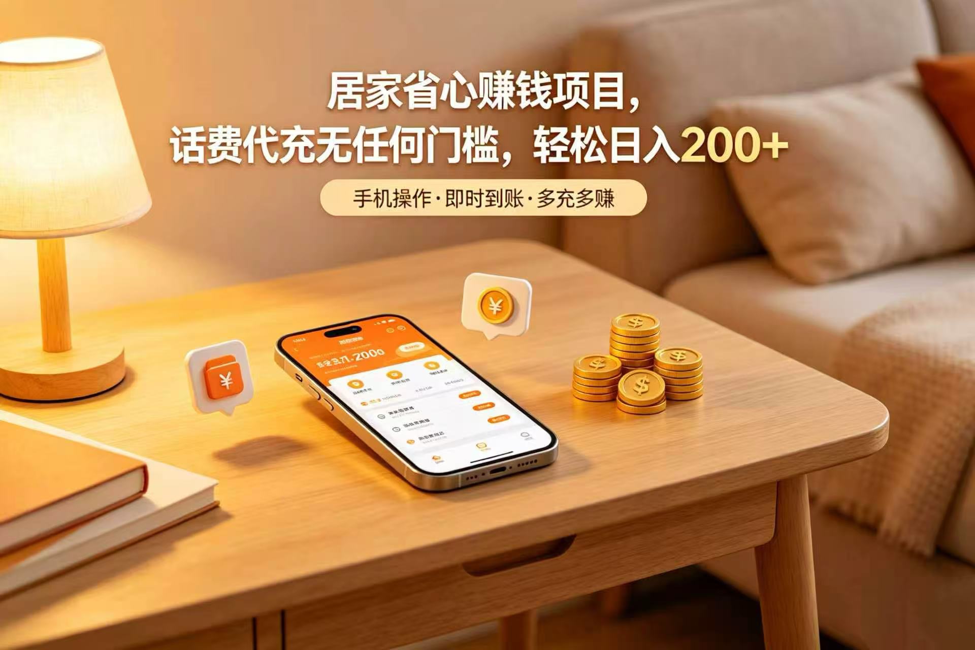 居家省心赚钱项目，话费代充无任何门槛，轻松日入 200+
