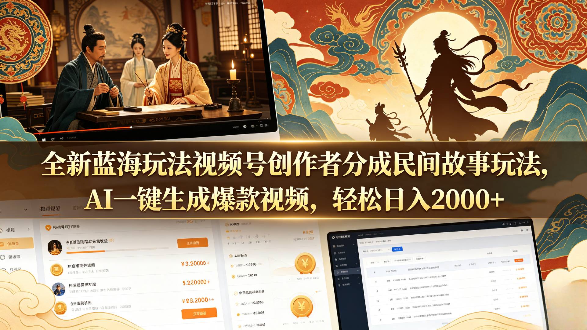 全新蓝海玩法视频号创作者分成民间故事玩法，AI一键生成爆款视频，轻松日入2000+
