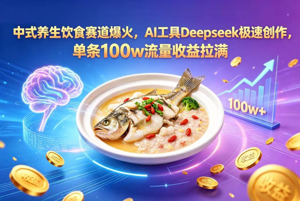 中式养生饮食赛道爆火，AI 工具 Deepseek 极速创作，单条 100w 流量收益拉满