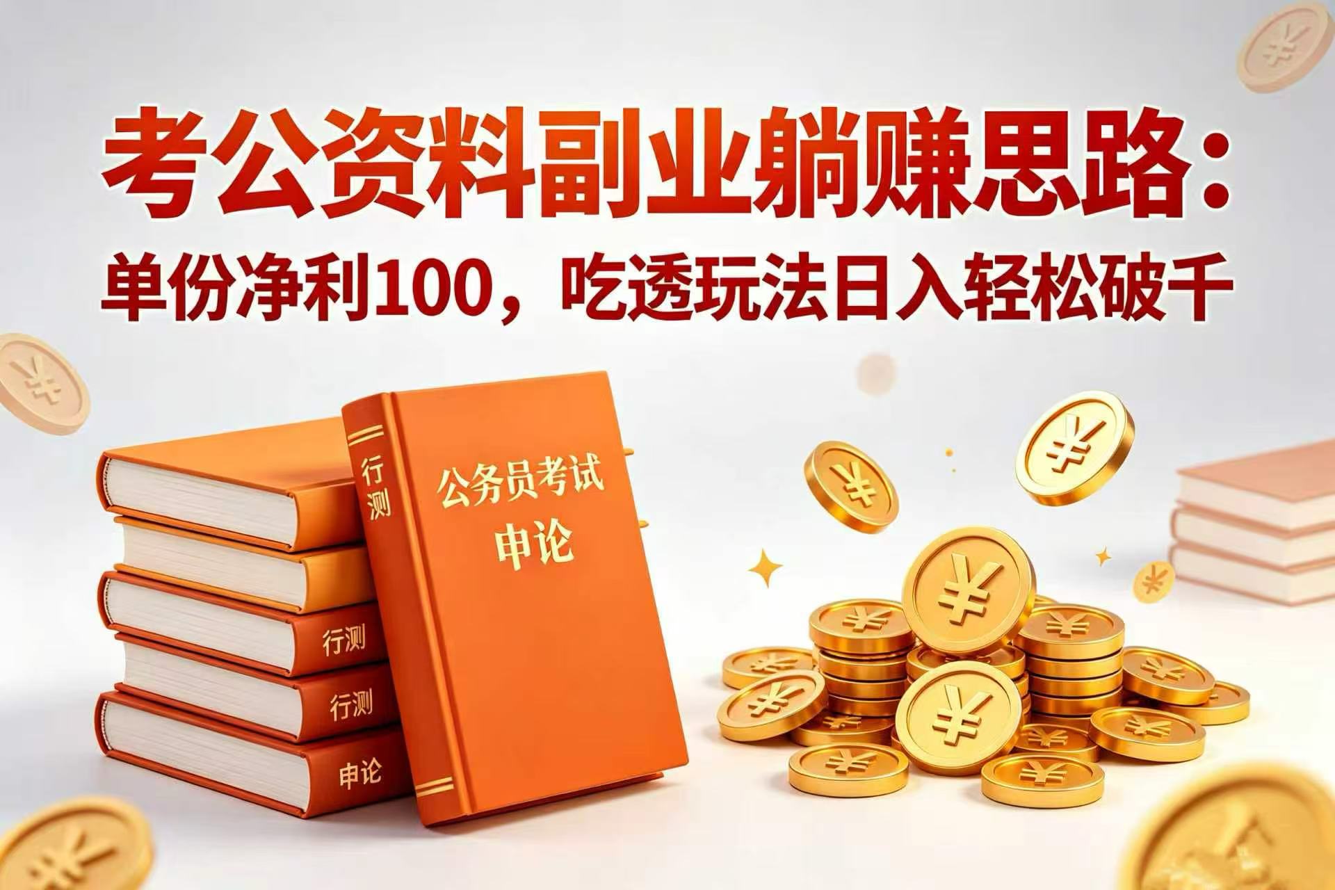 考公资料副业躺赚思路：单份净利 100，吃透玩法日入轻松破千