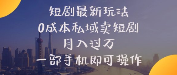 短剧最新玩法    0成本私域卖短剧     月入过万     一部手机即可操作