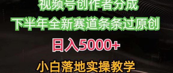 视频号创作者分成最新玩法，日入5000+下半年全新赛道条条过原创，小白轻松上手