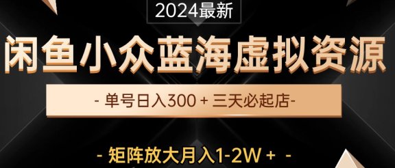 最新闲鱼小众蓝海虚拟资源，单号日入300＋，三天必起店，矩阵放大月入1-2W