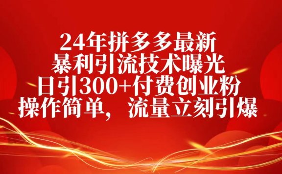24年拼多多最新暴利引流技术曝光,日引300+付费创业粉,操作简单