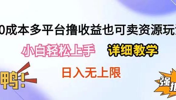 0成本多平台撸收益也可卖资源玩法，小白也可轻松上手。无保留教学日入500+