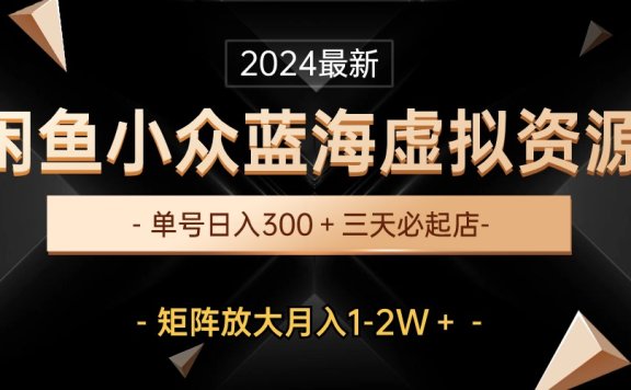 最新闲鱼小众蓝海虚拟资源,单号日入300+,三天必起店,矩阵放大月入1-2W