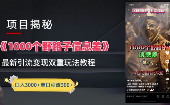 抖音最新一千个野路子玩法教程,变现+引流双重玩法,野路子信息差