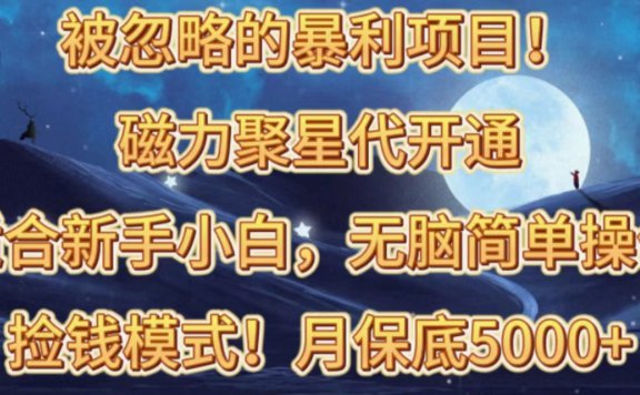 被忽略的暴利项目!磁力聚星代开通捡钱模式,轻松月入五六千