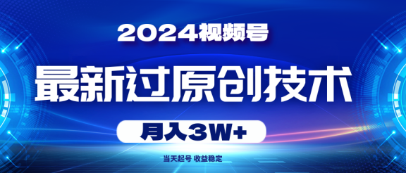 2024年视频号最新过原创技术，当天起号，收入稳定 月入3W+
