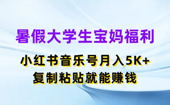 暑假大学生宝妈福利项目,小红书音乐号月入5K+,简单复制粘贴就能赚收益