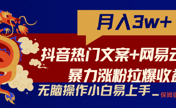 轻松月入3w+,抖音热门文案+网易云截图暴力涨粉拉爆收益玩法,小白无脑操作,简单易上手