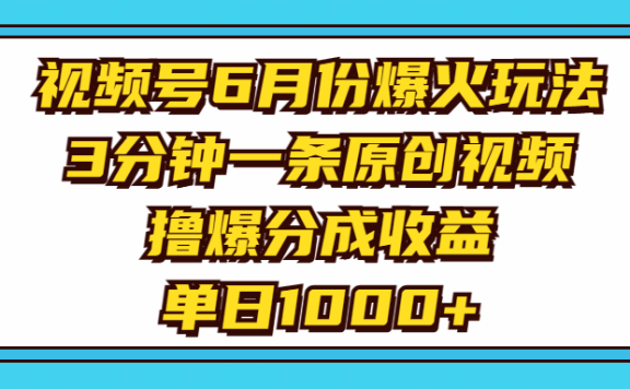 视频号6月份爆火玩法,3分钟一条原创视频,撸爆分成收益,单日1000+