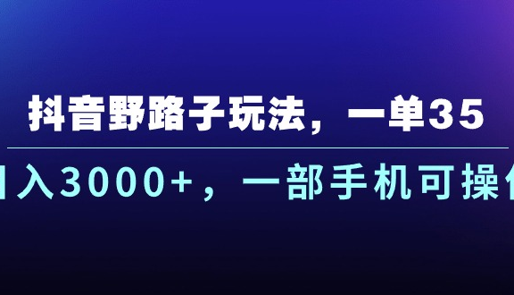 抖音野路子玩法，一单35.日入3000+，-部手机可操作