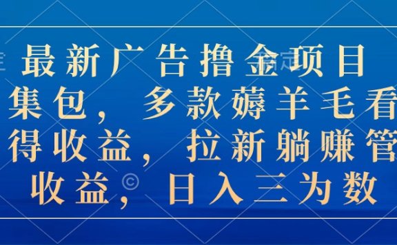 最新广告撸金项目合集包,多款薅羊毛看广告得收益,拉新躺赚管道收益,日入三位数