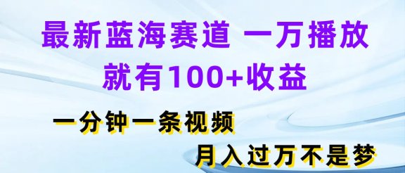 最新蓝海赛道，一万播放就有100+收益，一分钟一条视频月入过万不是梦