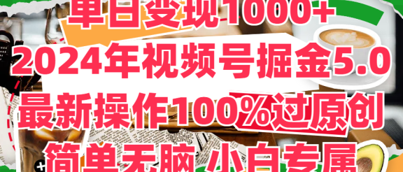 单日变现1000+，2024年视频号掘金5.0，最新骚操作100%过原创玩法，简单无脑，小白专属