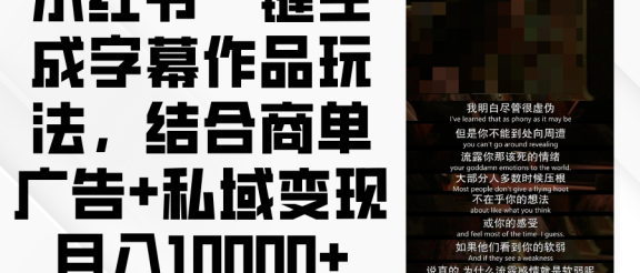 小红书一键生成字幕作品玩法，结合商单广告+私域变现月入10000+