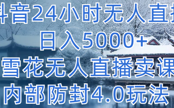 抖音24小时无人直播 日入5000+,雪花无人直播卖课,内部防封4.0玩法