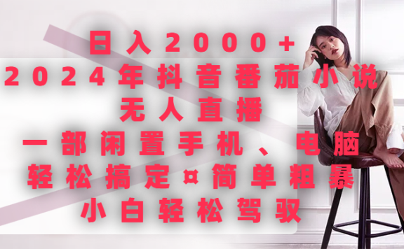 日入2000+,2024年抖音番茄小说无人直播,一部闲置手机、电脑就可以轻松搞定,简单粗暴,小白轻松驾驭
