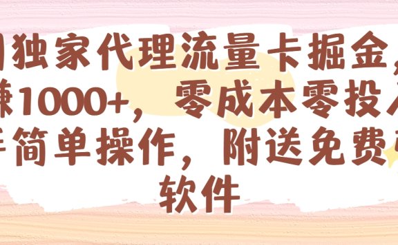 全网独家代理流量卡掘金,日躺赚1000+,零成本零投入,新手简单操作,附送免费引流软件