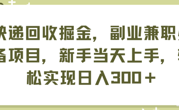 快递回收掘金,副业兼职必备项目,新手当天上手,轻松实现日入300+