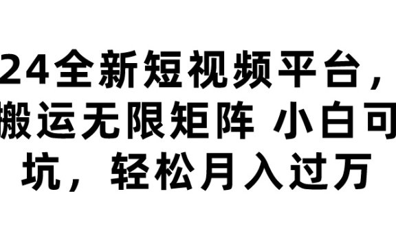 2024全新短视频平台,无限搬运无限矩阵,小白可入坑,轻松月入过万