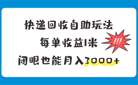 快递回收自助玩法,每单收益1米,闭眼也能月入3000+