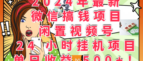2024年最新微信搞钱项目，闲置视频号 24 小时挂机项目：单日收益 500+！
