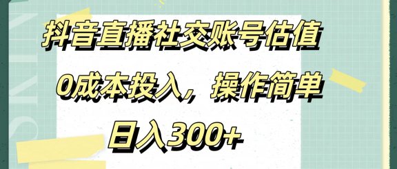 抖音直播社交账号估值,0成本投入,操作简单,日入300+