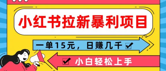 小红书拉新暴利项目，一单15元，日赚几千小白轻松上手