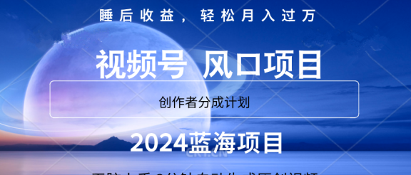 微信视频号大风口项目,3分钟自动生成视频，2024蓝海项目，月入过万