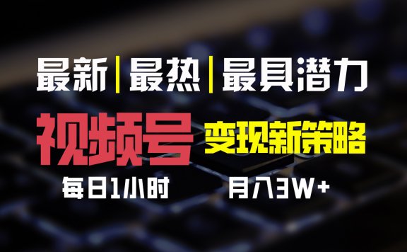 视频号变现新策略,每日一小时月入30000+