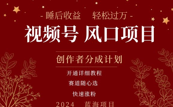 拥有睡眠收益的微信视频号大风口项目,轻松月入过万+,多赛道选择,可矩阵,玩法简单轻松上手