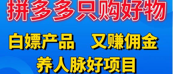 拼多多只购好物，白嫖产品，又赚佣金，养人脉好项目，轻松日入3位数。