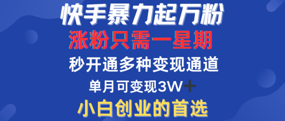 快手暴力起万粉，涨粉只需一星期！多种变现模式