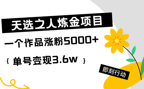 天选之人炼金项目,一个作品涨粉5000+,单号变现3.6w