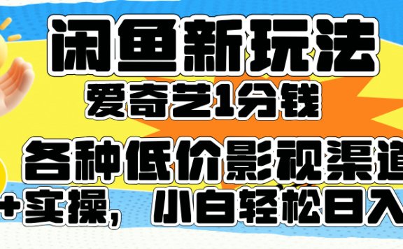 闲鱼新玩法，爱奇艺会员1分钱及各种低价影视渠道，小白轻松日入500+