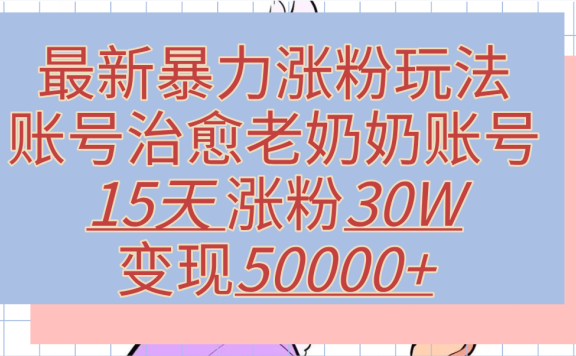 最新暴力涨粉玩法,治愈老奶奶账号,15天涨粉30W,变现50000+【揭秘】