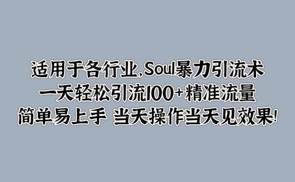 适用于各行业,Soul暴力引流术,一天轻松引流100+精准流量,简单易上手 当天操作当天见效果!