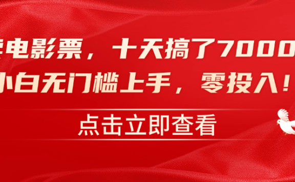 靠卖电影票,十天搞了7000+,零投入,小白无门槛上手!