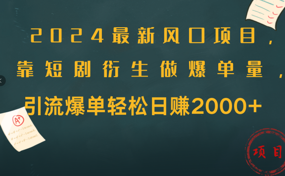 2024最新风口项目,引流爆单轻松日赚2000+,靠短剧衍生做爆单量