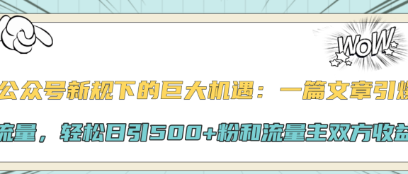 公众号新规下的巨大机遇:轻松日引500+粉和流量主双方收益,一篇文章引爆流量