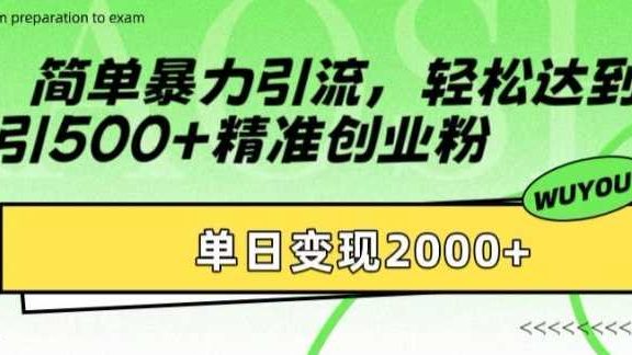 简单暴力引流轻松达到日引500+精准创业粉，单日变现2k【揭秘】