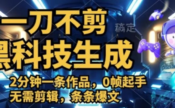 一刀不剪,黑科技生成,2分钟一条作品,0帧起手无需剪辑,条条爆文